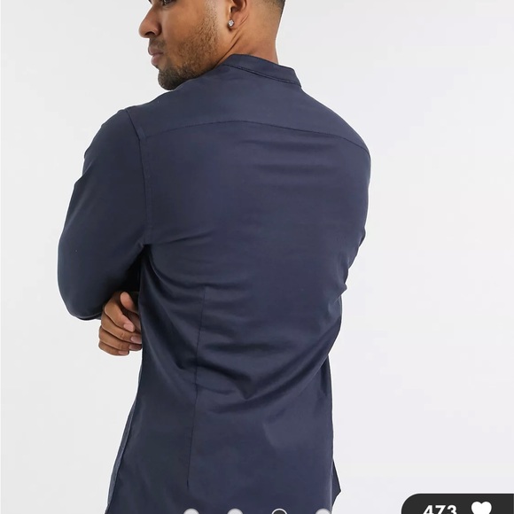 ASOS slim fit Oxford shirt with grandad collar - cotton - Picture 3 of 4